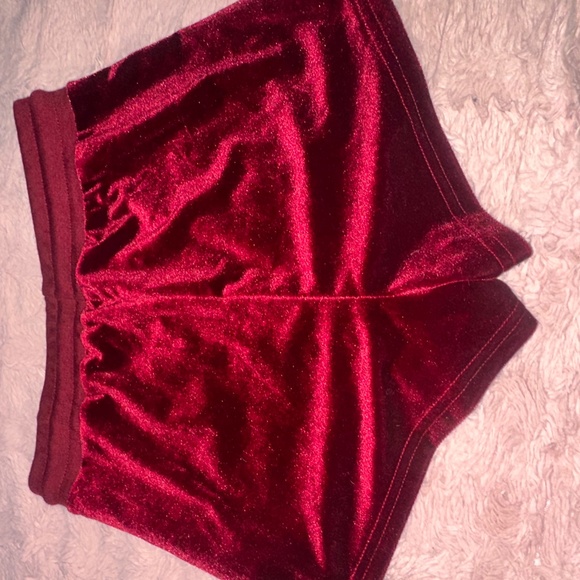 Red Velvet Shorts with two Strings and Bedazzled Cross - Picture 3 of 5